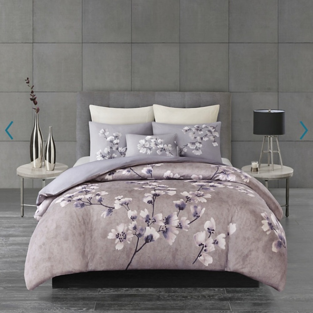 NWT N Natori King/California King Duvet Cover Set Indigo Sakura Blossom - Picture 2 of 13